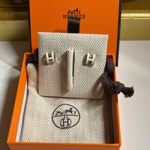 Hermes mini H Pop Silver Earrings